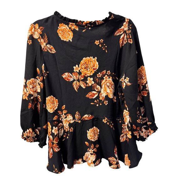 Maurices Womens Floral Peplum Blouse Blue & Orange Sz L Polyester top - Picture 12 of 12